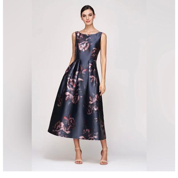 Kay Unger Elsa Floral Tea Length Dress - Size 2 - Elegant (New)